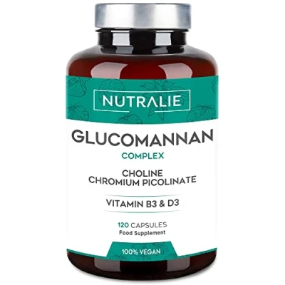 Image of Glucomannan Weight Loss &amp; Appetite Suppressant 100% Natural Konjac with Choline Bitartrate, Chromium Picolinate and Vitamins B3 D3 120 Vegetable Capsules Nutralie