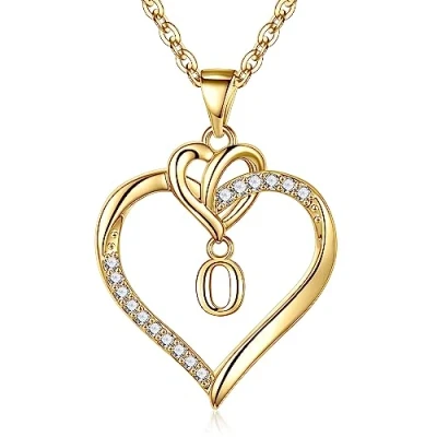 Image of TINGN Heart Necklaces for Women Girls, Dainty Necklace 14K Gold Plated Initial O Pendant Teen Girls Jewelry Gifts