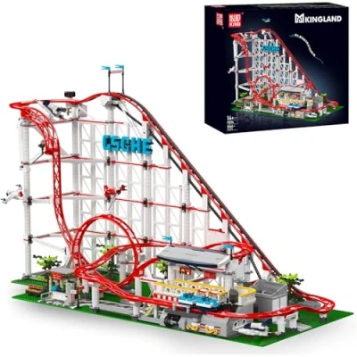 Image of Mould King 11014 Roller Coaster Building Blocks Set, 3646 Pieces Loop Model Kit for Adults, Amusement Park Funfair Track with Passenger Train