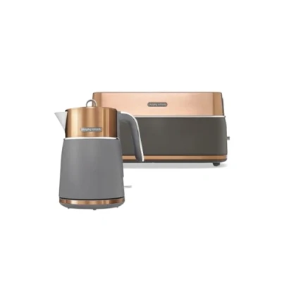Image of Morphy Richards Signature Opulent Kettle and Toaster Set, 1.5L Fast Boil Matte Finish Kettle, 2 Slot Variable Browning Toaster, Matching 3KW/1750W, Copper, 100742/245742