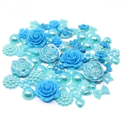 Image of 80 Mix Blue Shabby Chic Resin Flatbacks Elegant Craft Embellishments for Cardmaking and Creative Projects