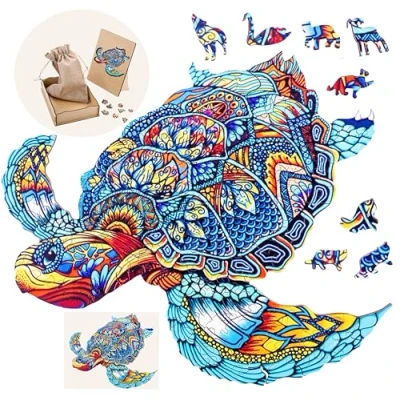 Image of Engelhart 602090 Wooden Puzzle Animals: Turtle A4 Unique 128 Pcs Shape Adult Family Game Gift Box Ages 12+ 21 x 29.7 cm