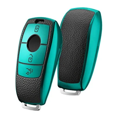 Image of OATSBASF Car Key Case Suitable for Mercedes Benz, Cover E Class 2017, S 2018, TPU Silicone Leather Texture Protective (Green Leather)