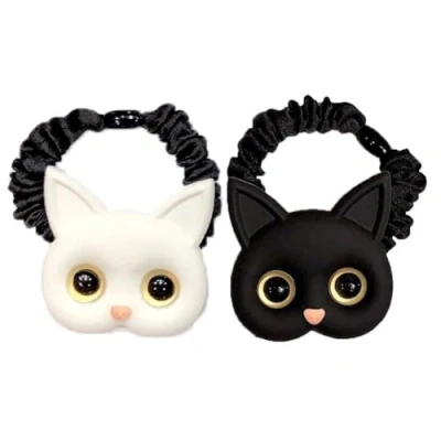 Image of Cartoon Elastic Hair Ties 2pcs Cute Cat Rubber Bands Soft Ponytail Holders Accessories for Girls Toddlers Kids