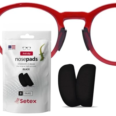 Image of Setex Gecko Grip Glasses Nose Pads (5 Black Pairs) Anti Slip for Glasses, USA Made, Micro Structured Fibers, Ultra Strong and Soft, Self Stick Adhesive, 1 x 7 16 mm