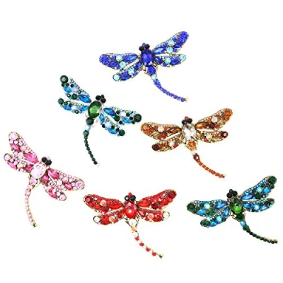 Image of Set of 6 Dragonfly Themed Fashion Enamel Crystal Rhinestones Brooch Pin for Women Jewelry Clothes Dress Scarf Decoration