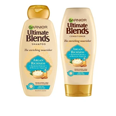 Image of Garnier Ultimate Blends Shampoo &amp; Conditioner Set Argan Richness With Moroccan Oil and Almond Cream Nourishing for Dry, Unruly Hair 360 ml