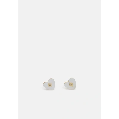 Image of Fossil Women&#039;s Radiant Love Gold Tone Mother of Pearl Stainless Steel Heart Stud Earrings, JF04732710