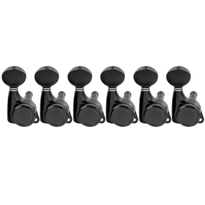 Image of Musiclily Pro 6 in line Guitar Locking Tuners Machine Heads 18:1 Ratio String Tuning Pegs Keys for Strat Tele Style Electric Guitar, Black with Vintage Oval Button