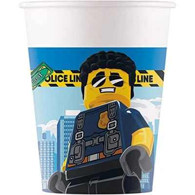 Image of Procos Lego City 93511 Party Cups Maximum Capacity 200 ml Pack of 8 Disposable Paper Children&#039;s Birthday Tableware FSC