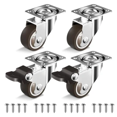 Image of HOLKIE Castor Wheels 32mm Castors for Furniture with Safety Brake Caster Set of 4 Total Capacity 90KG (2 Brakes and 2 without)