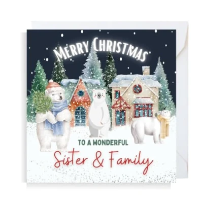 Image of Second Ave Sister &amp; Family Christmas Polar Bear Square Xmas Holiday Festive Greetings Card