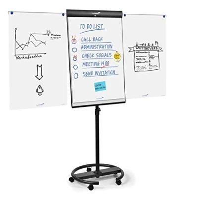 Image of Legamaster Universal Triangle Flipchart Magnetic and Dry wipeable Whiteboard Surface (68x105 cm) Round Base Black Ideal for Meeting Notes Brainstorming