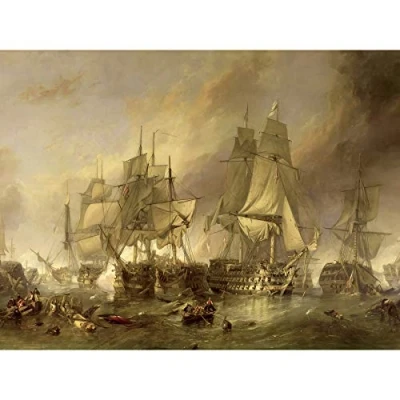 Image of Artery8 Stanfield The Battle Of Trafalgar Painting Premium Wall Art Canvas Print 18X24 Inch