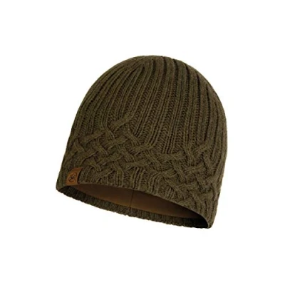 Image of Buff Unisex New Helle Tundra Knitted Polar Hat, Khaki, One Size UK