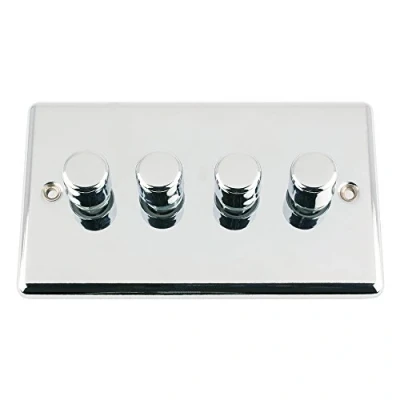 Image of Light Dimmer Switch 4 Gang 400W (Max) Polished Chrome Classic 10 Amp 2 Way Push On/Off