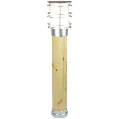 Image of Stockholm Outdoor Large Bollard Natural Wood &amp; Galvanized , IP65, E27