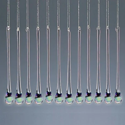 Image of Set of 12 Glass Water Drop Christmas Tree Decorations (Also Great For Weddings) by