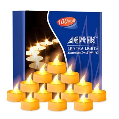 Image of AGPtEK 100 PCS Battery Operated No flicker Steady Flameless Led Candle Tea Lights, Batteries Included, Electric Fake Candles for Wedding Party Amber Yellow