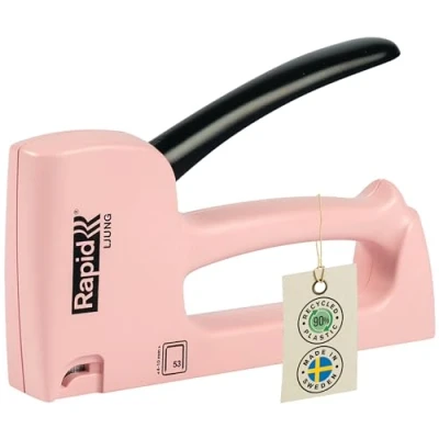 Image of Rapid R53 Staple Gun Ljung Pink Casing Crafted With 90% Recycled Plastics, Made in Sweden, Upholstery All steel Wear Parts Inside, For No.53 Staples 4 10mm