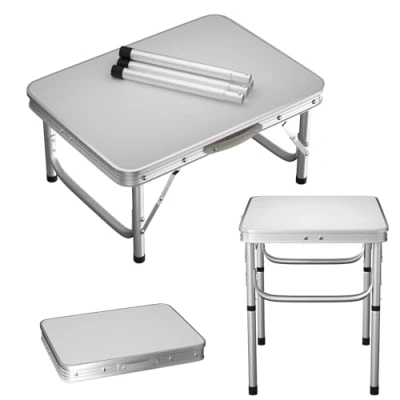 Image of EFAN Folding Camping table 2ft, Portable Picnic with Carry Handle, For Indoor Outdoor Garden Party Dinning BBQ, Height Adjustable, 60x45x26/56cm