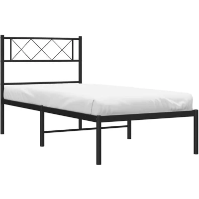 Image of vidaXL Metal Bed Frame without Mattress with Headboard Black 100x190cm