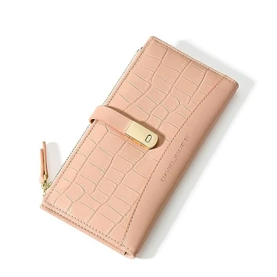 Image of David Jones Women&#039;s Large Capacity Companion Wallet Long Purse PU Leather Card Holder with Multiple Compartments Elegant Trendy, Pink, One Size, 2 shutters