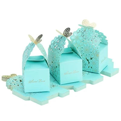 Image of TsunNee 30PCS Larger Lovely Little Gift Wrapping Boxes, Hollow Flower Butterfly Pattern Wedding Party Favour Box Paper Candy Box, Pretty Give Away for Baby Shower Christening