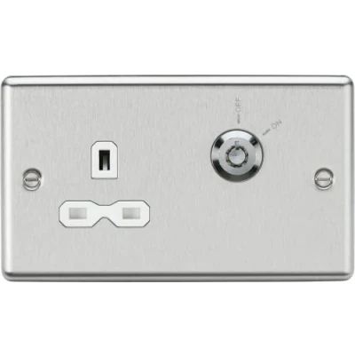 Image of KnightsBridge 13A 1G Curved DP Lockable socket Brushed Chrome with white insert