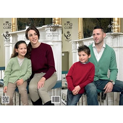Image of King Cole Family Cardigan &amp; Sweater Merino Knitting Pattern 3660 DK