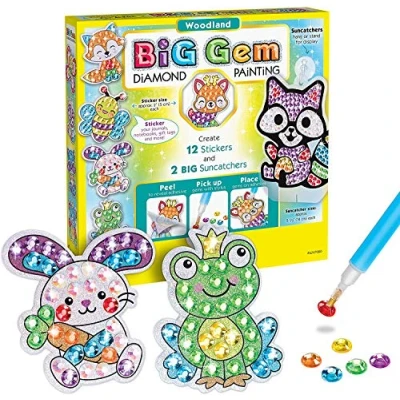 Image of Creativity for Kids Big Gem Diamond Painting Kit Create Your Own Woodland Forest Friends Art Stickers and Suncatchers