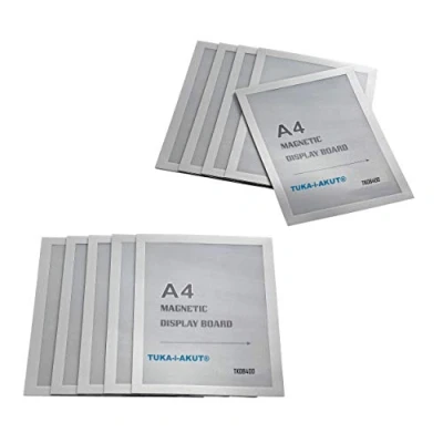 Image of TUKA i AKUT 10pcs A4 Magnetic Display Frame with Self Adhesive Backing, Document Sleeves for POS, Sign, Notices, Photos. Quick Insert Exchange, Silver Color TKD8400 10x