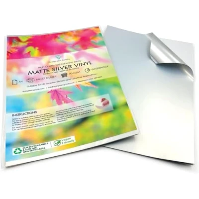 Image of 10 Sheets A4 Premium Self Adhesive Sticky Waterproof Matte Silver Vinyl Sticker Inkjet and Laser Printable