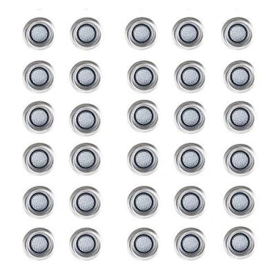 Image of MiniSun Pack of 30 40mm White LED Round Garden Decking/Kitchen Plinth Lights Kit IP67