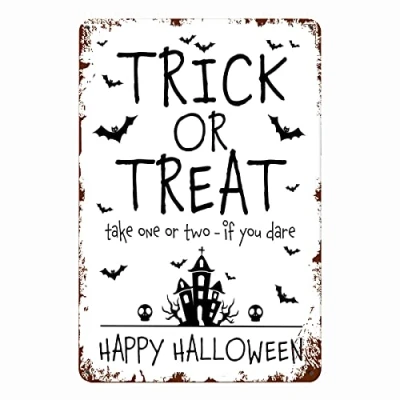 Image of Trick Or Treat Sign Halloween Candy Please Take One Social Distance Help Yourself Porch Door Home Decor Art Wall Metal Poster 8X12 Inches