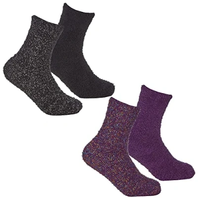 Image of undercover lingerie 4 Pairs Ladies Cosy Glitter Socks 41B655 Black/Purple Mix 8
