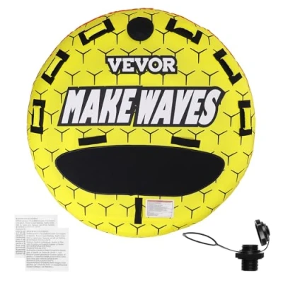 Image of VEVOR Towable Tube for Boating, 1 3 Riders Inflatable Boat Tubes and Towables, 510 lbs, 63&quot; Round Water Sport Boats to Pull, Full Nylon Cover, EVA Grab Handles Speed Safety Valve