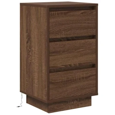 Image of vidaXL Bedside Cabinet Nightstand with LED Lights, Brown Oak Engineered Wood 38x34x65 cm, Modern Freestanding for Bedroom