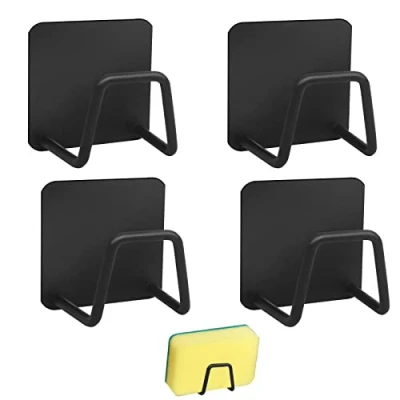 Image of Minicoco 4PCS Sponge Holder, Stainless Steel Dish Rustproof Sink Caddy Rack for Kitchen Sink, Matte Black