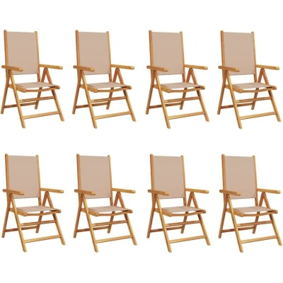 Image of vidaXL Reclining Garden Chairs 8 pcs Taupe Fabric and Solid Wood