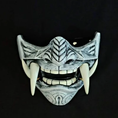 Image of Halloween Party Mask Japanese Hannya Demon Oni Samurai Noh Kabuki Prajna Latex Devil (White)