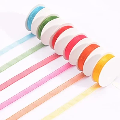 Image of Vaessen Creative Organza Ribbon Set, Summer, A Mix of 6 Colours, 6mm x 2m, Woven Edge Trimming for Easter Card Making, Scrapbooks, Gift Wrapping, Christening Gifts and More Craft Projects