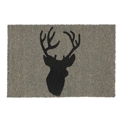 Image of Relaxdays Elk Deer Doormat Coir, 40 x 60 cm, Door Mat Inside &amp; Outside, Non Slip Wiper, Rectangular, Coir/Black