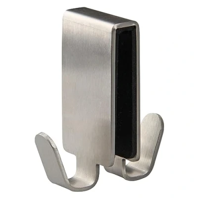 Image of Fackelmann Double Hook for Glaswall Shower, Silver, 4.5 x 1.5 Inch