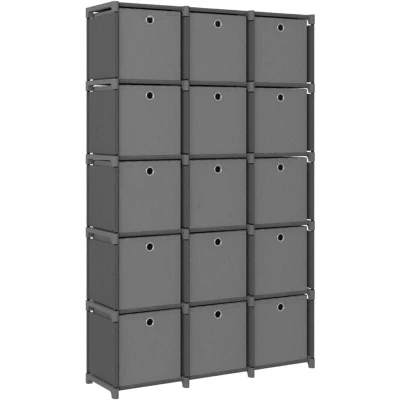 Image of vidaXL 15 Cube Display Shelf with Boxes Grey 103x30x175.5 cm Fabric