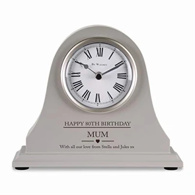 Image of De Walden Mum&#039;s 80th Birthday Engraved Grey Mantel Clock Eightieth Mum Gifts