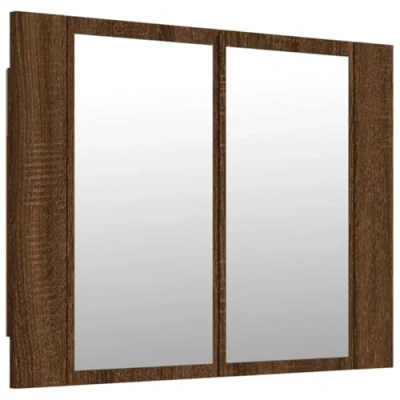 Image of vidaXL LED Mirror Cabinet in Brown Oak Wall Mounted Engineered Wood Bathroom with Lighting and Ample Storage Space