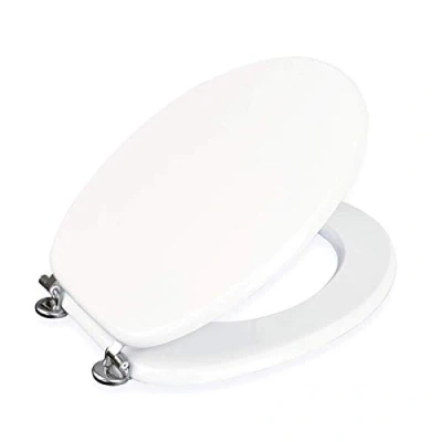 Image of Showerdrape Oxford White Toilet Seat Adjustable Chrome Hinges Standard with Antibacterial Protection, The Wooden Effect Loo Includes Fixtures and Fittings.
