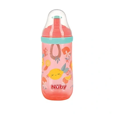 Image of Nuby 2 Stage Busy Sipper Cup with No Spill Silicone Spout and Free Flow Pop Up, 12 Ounce, 6m+, Lemon