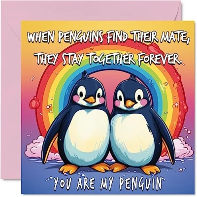 Image of LGBT Penguin Valentines Anniversary Card You Are My Cute Romantic for Girlfriend Boyfriend Wife Husband Partner Friend Him Her, 145mm x Greeting Cards